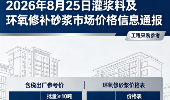 嵊泗2026年8月25日灌浆料及环氧修补砂浆市场价格信息通报